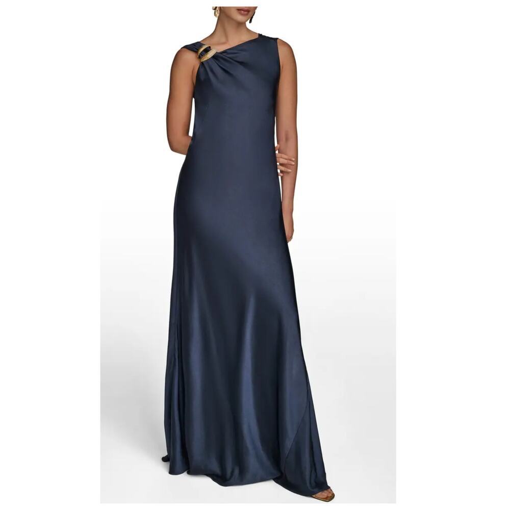 NWT Donna Karan New York Asymmetric Cowl Back Satin Maxi Gown Size 8